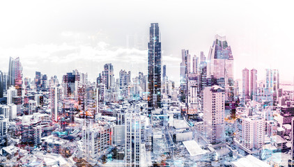 Fototapeta premium city skyline aerial abstract cityscape modern city background -