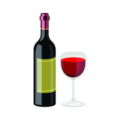 Wine bottle and glass vector design illustration isolated on white background