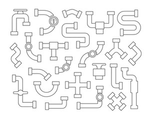Obraz premium Set of pipeline element in line art style, vector icons collection on white background