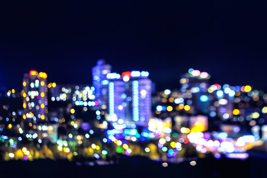 Night bokeh city light, abstract blur defocused background