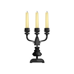 Black candle holder illustration. Antique, candlestick, fire. Interior concept. Vector illustration can be used for topics like decoration, luxury, vintage