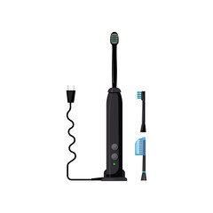 Black electrical toothbrush illustration. Bathroom, hygiene, brush. Dental care concept. Vector illustration can be used for topics like stomatology, hygiene, daily routine