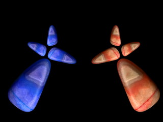 Figure of a fox lined with multi-colored pebbles. Figure fox made of stones. Stone figures.