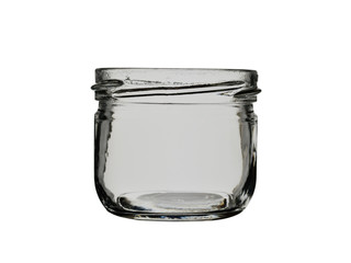 empty glass jar open isolated on a white background