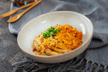 delicious Rice and chicken on plate