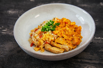 delicious Rice and chicken on plate