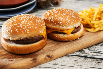 Cheese burger - American cheese burger with Golden French fries
