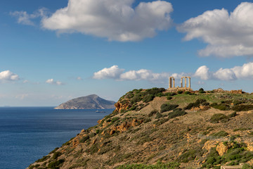 Cape Sounion and archaic-period temple of Poseidon (Lavreotiki municipality, East Attica, Greece).