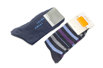 Black and striped men's socks are isolated