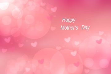 Happy Mother’s Day card. Abstract festive pink bokeh background texture with pink and white hearts. Beautiful illustration for love holiday greeting card concept.