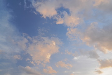 view of fat clouds moving with blue sky background.