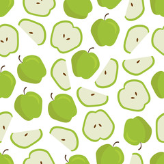 Vector Flat Fruit Pattern of Random Green Apple. Seamless of Seasonal Organic Food in Yellow Gradation. Colorful Seamless Usable for Package, Wrapping, Backdrop, Scrapbooking and etc