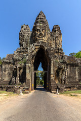 Fototapeta premium South Gate entrance to Angkor Thom, the last and most enduring capital city of the Khmer empire, UNESCO heritage site, Angkor Historical Park. Siem Reap, Cambodia.