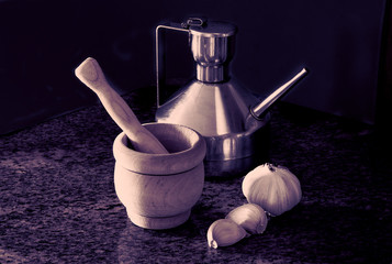 Ingredients of garlic sauce vintage color