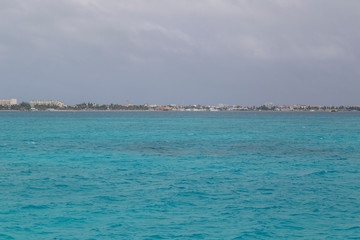 Isla Mujeres seen from the ferry, Cancun, Mexico.
