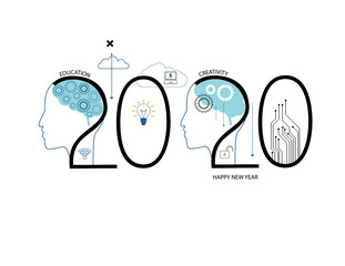 Human head with many question on 2020 year, thinking abstract.