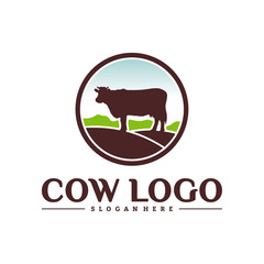Cow Logo Design Concepts. Cow Farm Logo Template Vector. Icon Symbol