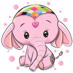 Cute Pink Elephant isolated on a white background