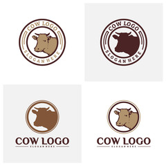 Set of Cow Logo Design Concepts. Cow Farm Logo Template Vector. Icon Symbol