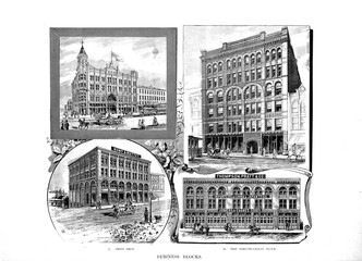 Tacoma City. Engraving illustration