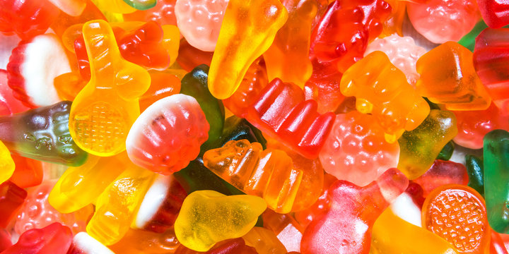 Sweet Background With Colorful Sugar Jellies, Selective Focus, Texture,Wallpaper long banner