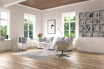 Living room interior concept with big windows
