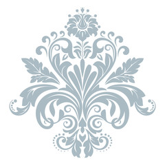 Damask graphic ornament. Floral design element. Blue vector pattern