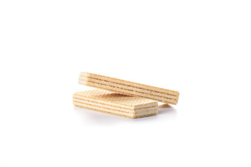 Multi-layered waffles with white creamy filling isolated on white background.