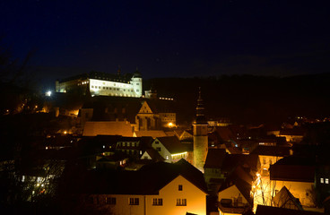 Fototapeta na wymiar Stolberg at the german Harz region by night with castle and old town