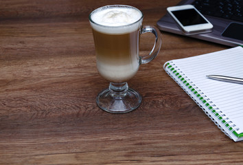 Fototapeta na wymiar hot drink with coffee and milk, latte, cappuccino,