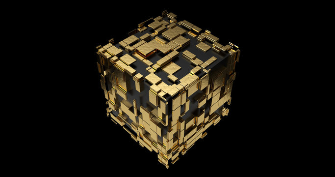 Cube Futuristic Scifi 3D design -Black and Gold- 8K