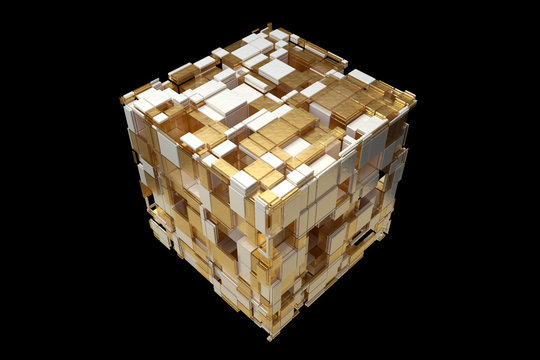 Cube Futuristic Scifi 3D design -White and Gold-