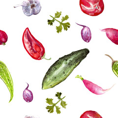 Watercolor painted collection of vegetables.Hand drawn fresh food design elements isolated on a white background.