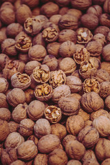 Walnuts on the market counter.