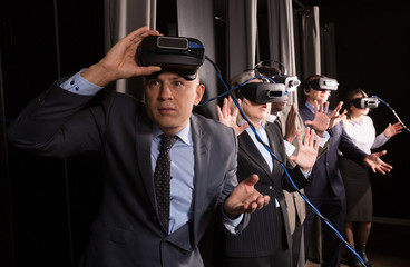 Man wearing virtual reality glasses