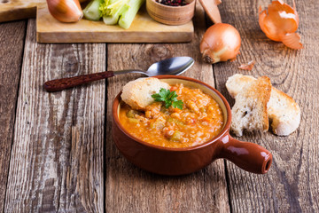 Healthy vegetarian barley soup with seasonal vegetables