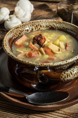 The sour soup made of rye flour.