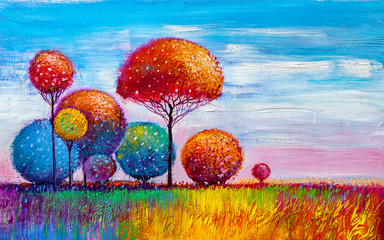 Trees, oil painting, artistic background - 258176952