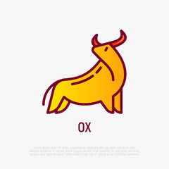 Cartoon ox thin line icon. Modern vector illustration for Chinese horoscope.