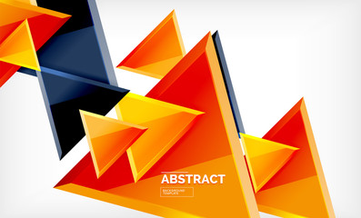 Triangles repetiton geometric abstract background, multicolored glossy triangular shapes, hi-tech poster cover design or web presentation template with copy space