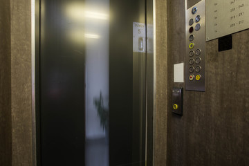 Interior of buttons in elevator. Inside the elevator floor selection buttons. movement,