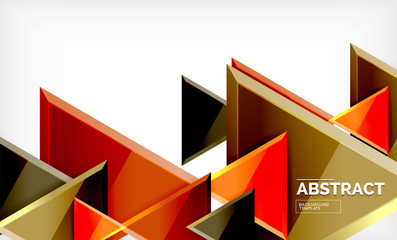 Triangles repetiton geometric abstract background, multicolored glossy triangular shapes, hi-tech poster cover design or web presentation template with copy space