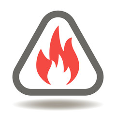 Attention fire icon vector. Danger extinguish alert protection logo. Firewall or antivirus warning triangle sign.