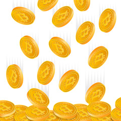 Falling gold bitcoins cartoon frame. A rain of the flying gold of bitcoins in the form of a frame in a cartoon style. Falling gold pieces in the form of vector illustrations