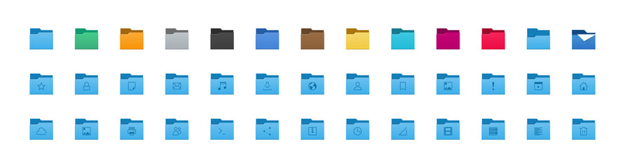 Folder icons set. All type of document, file formats vector illustration symbols collection. Computer folder, folders sign. - obrazy, fototapety, plakaty