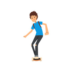 Young man riding skateboard, sport and physical activity concept vector Illustration on a white background