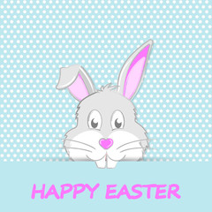 Easter Bunny with teeth and muzzle in the form of heart. Happy Easter greeting card