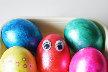 Collection of photos colorful handmade easter eggs. Festive tradition
