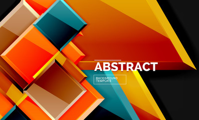 Glossy mosaic style geometric shapes - squares and triangles on black