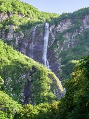 Views of the green mountains with the highest waterfall